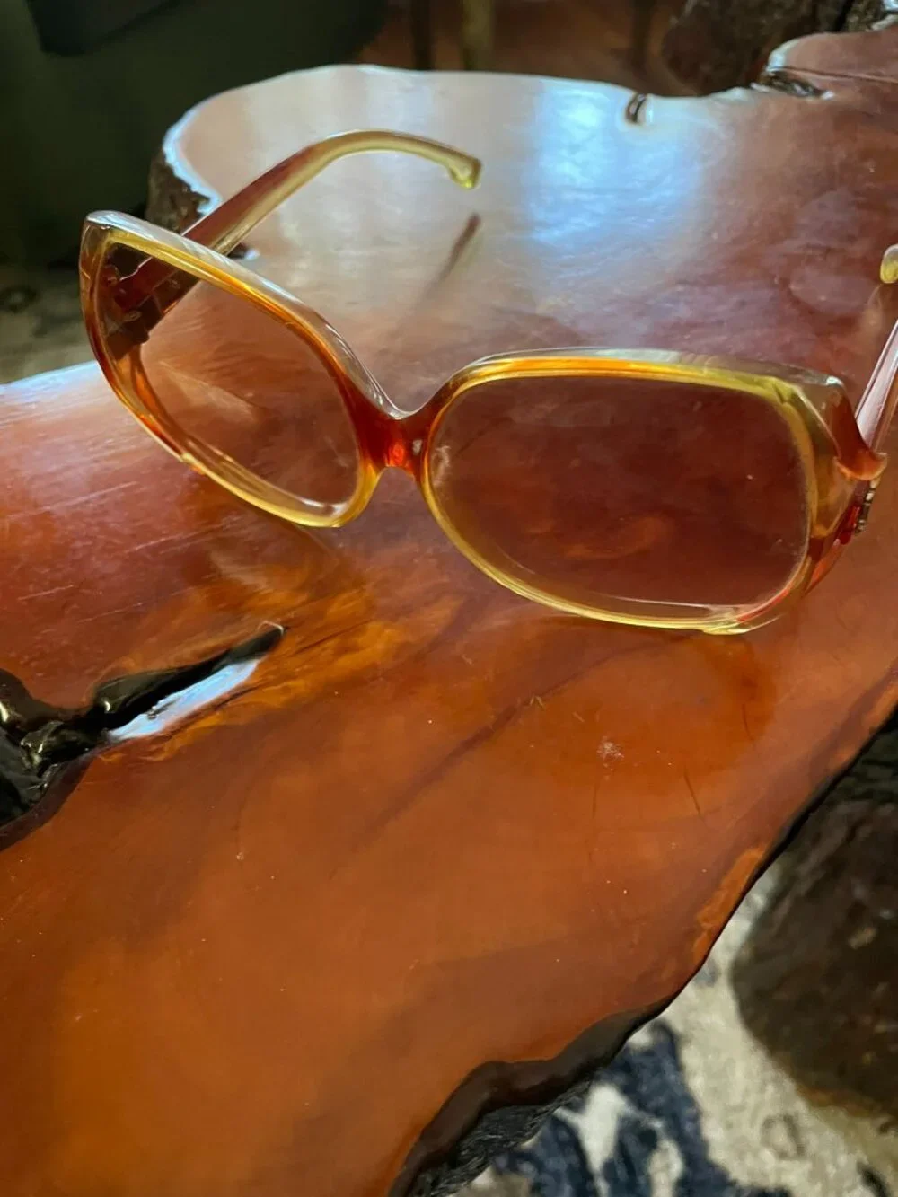 Vintage Yves Saint Laurent (YSL) Amber-Brown Oversized Sunglasses 1980s